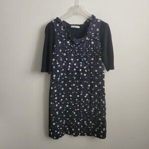 MARELLA  | silk cotton dress polka dot ruffles navy white  sz S